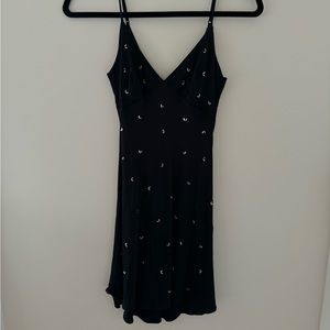 zara satin black mini dress with gems